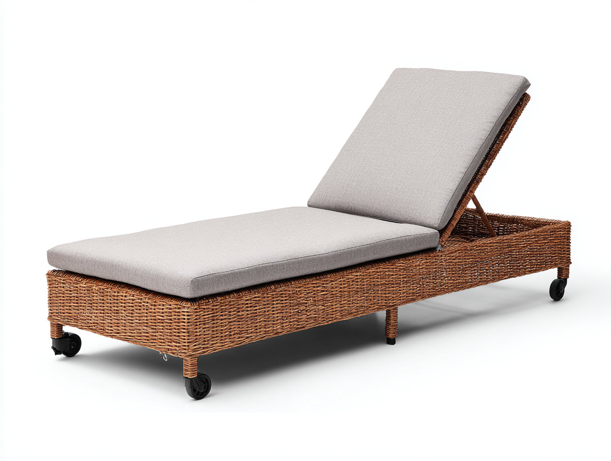 Bain de soleil - rotin-tissu - 210 x 95 x 85 cm - marron-gris clair - style naturel moderne