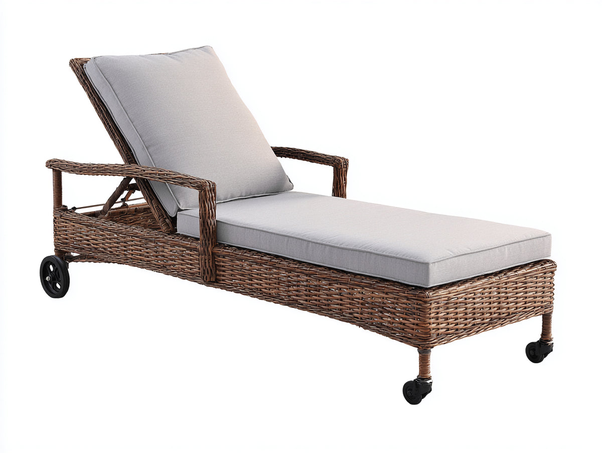 Bain de soleil - rotin-tissu - 210 x 95 x 85 cm - marron-gris clair - style naturel moderne