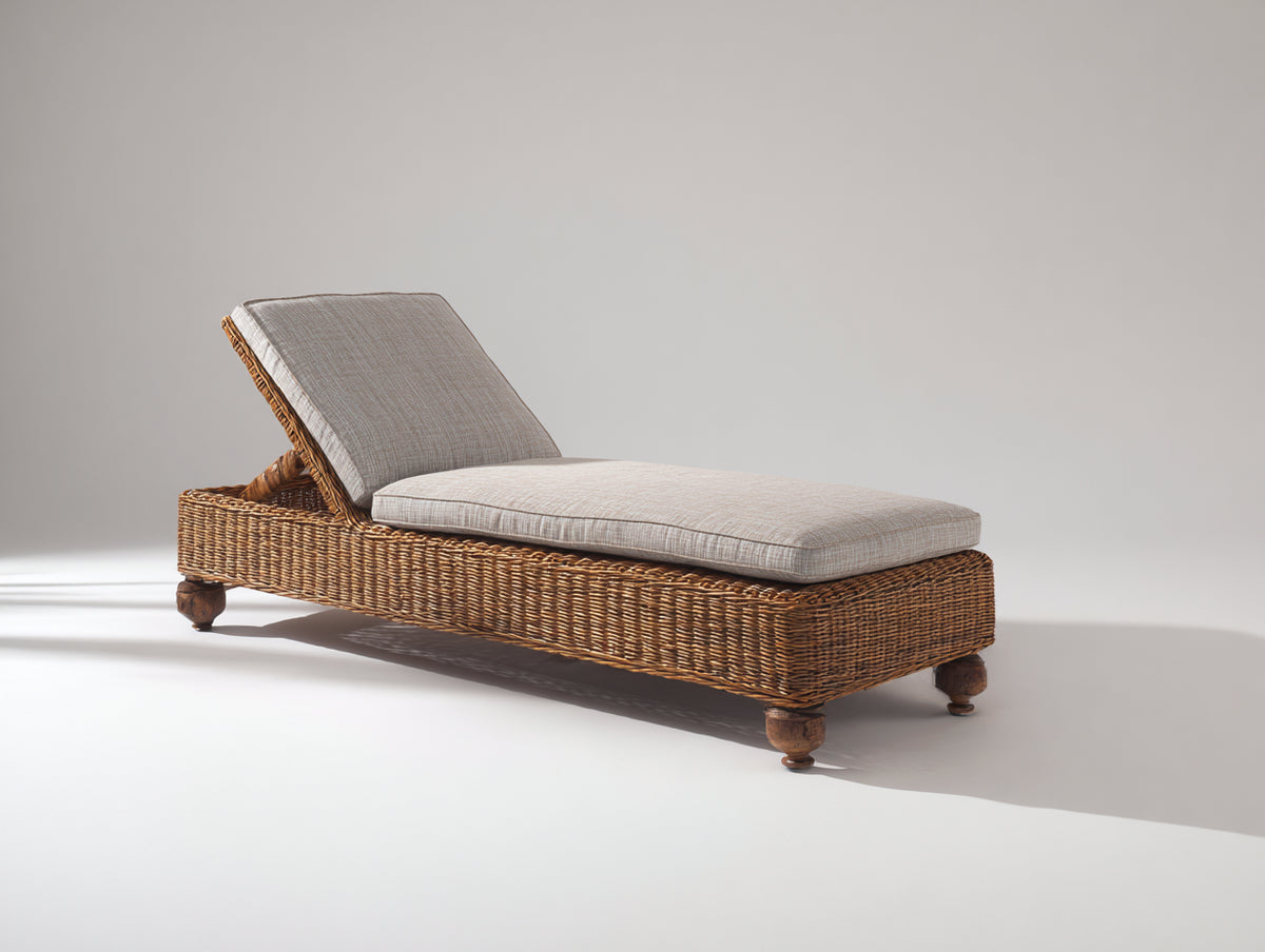 Bain de soleil - rotin-tissu-bois - 200 x 95 x 82 cm - marron-beige - style naturel classique