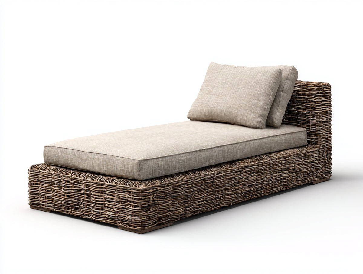 Bain de soleil - rotin-tissu - 210 x 100 x 75 cm - marron-beige - style naturel minimaliste